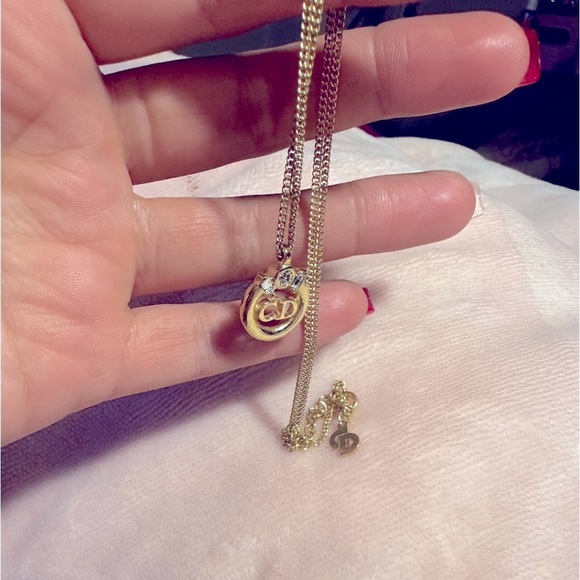 DIOR - Christian Dior CD Logo Stone Gold Tone Pendant Necklace - Picture 4 of 13